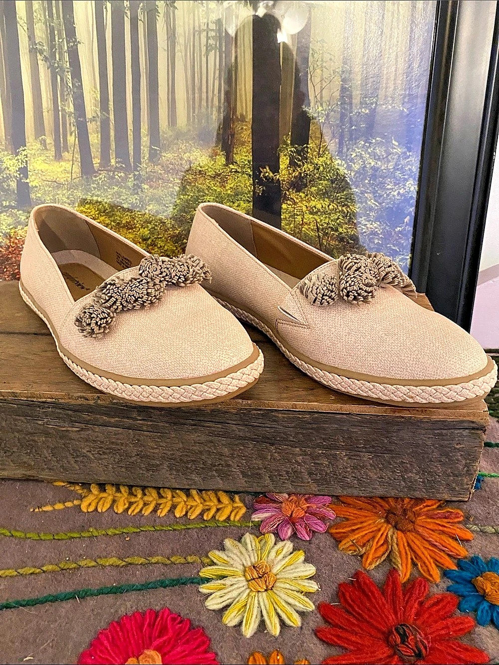 Comfortview Arielle Braided Trim Flats in Beige